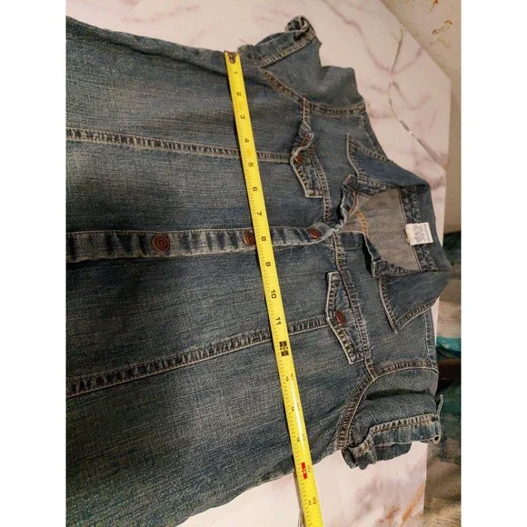 vintage Old Navy denim Dress Y2K fashion era short-sleeve denim shirt dress Sz 6 - Picture 14 of 15